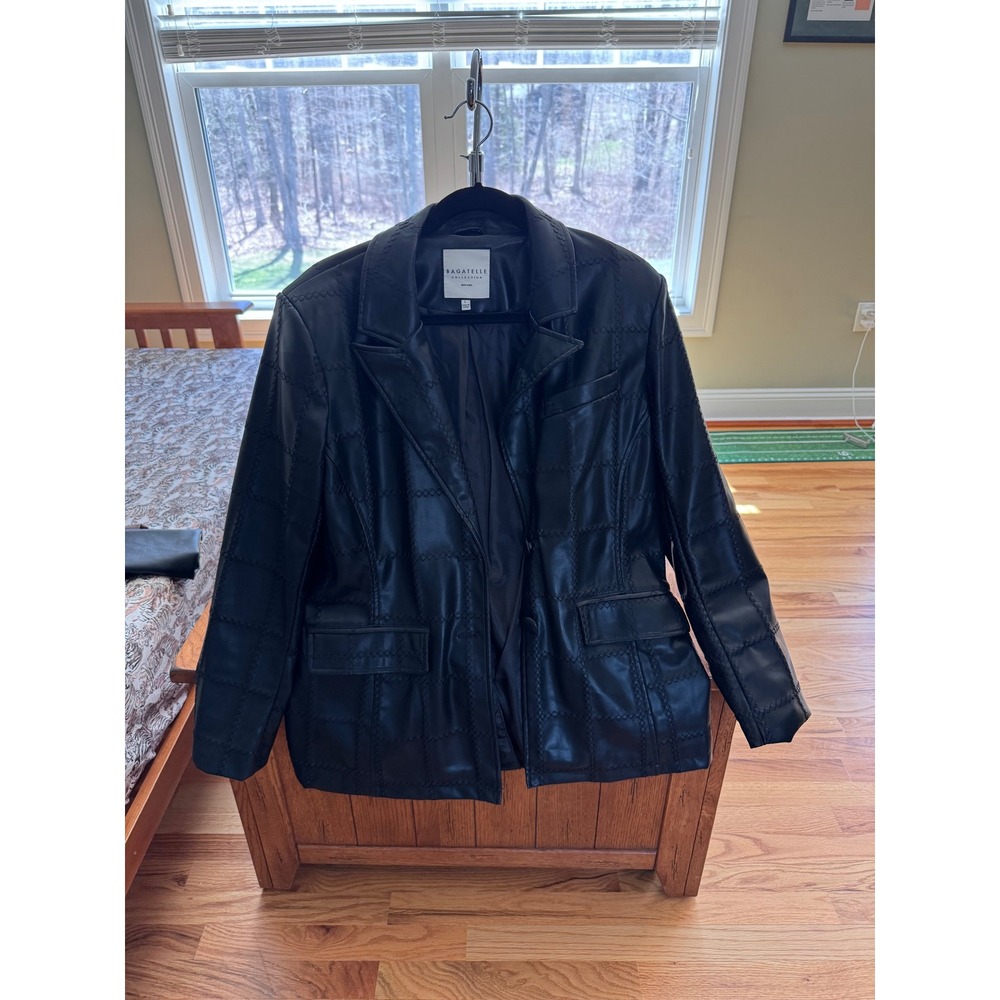 Bagatelle Collection Embroidered Black Faux Leather Blazer - NWOT women's large